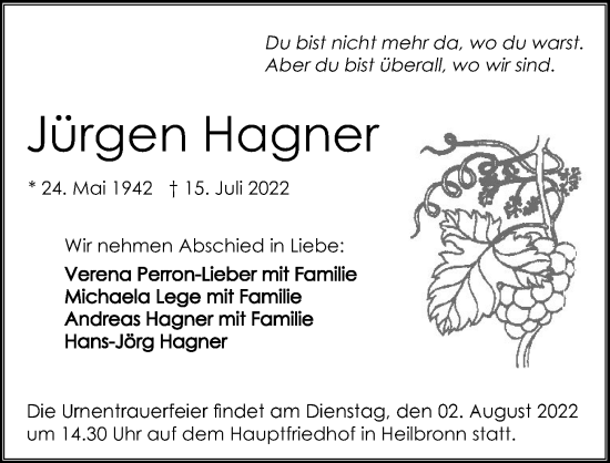 Traueranzeige von Jürgen Hagner von GESAMT