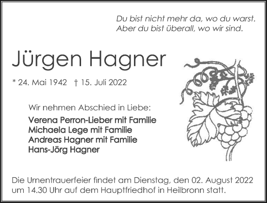 Traueranzeige von Jürgen Hagner von GESAMT