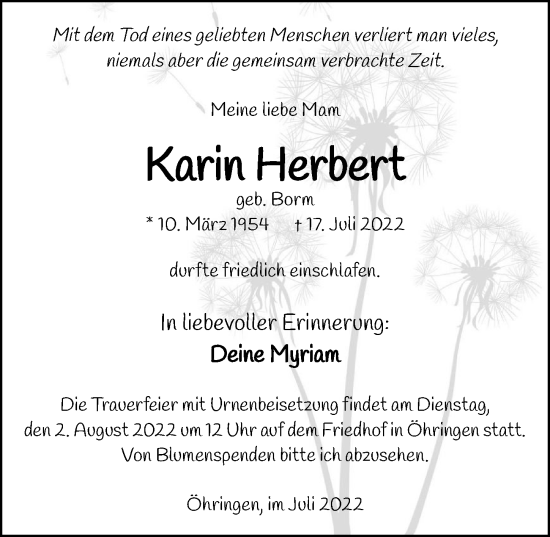 Traueranzeige von Karin Herbert von GESAMT