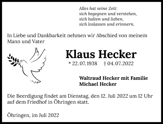 Traueranzeige von Klaus Hecker von GESAMT