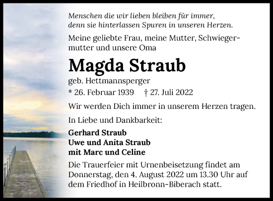 Traueranzeige von Magda Straub von GESAMT