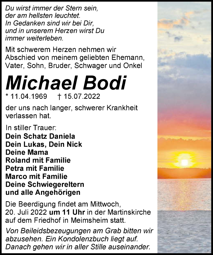  Traueranzeige für Michael Bodi vom 19.07.2022 aus GESAMT