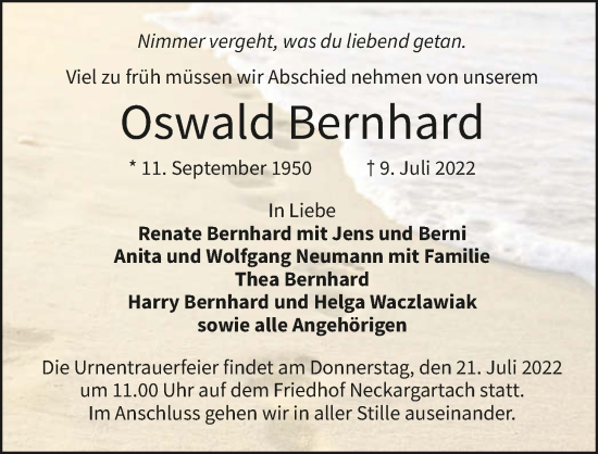 Traueranzeige von Oswald Bernhard von GESAMT