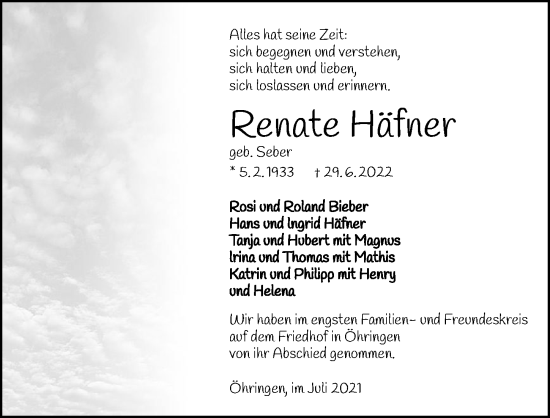 Traueranzeige von Renate Häfner von GESAMT