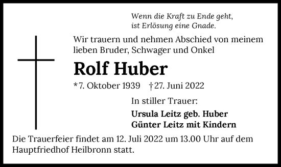 Traueranzeige von Rolf Huber von GESAMT