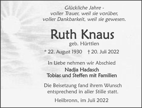 Traueranzeige von Ruth Knaus von GESAMT