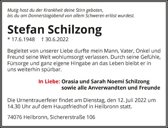 Traueranzeige von Stefan Schilzong von GESAMT