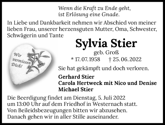 Traueranzeige von Sylvia Stier von GESAMT