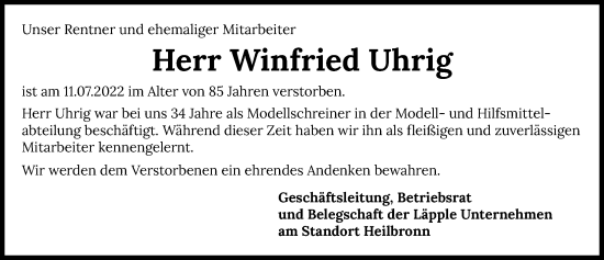 Traueranzeige von Winfried Uhrig von GESAMT