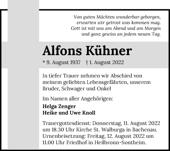 Traueranzeige von Alfons Kühner von GESAMT