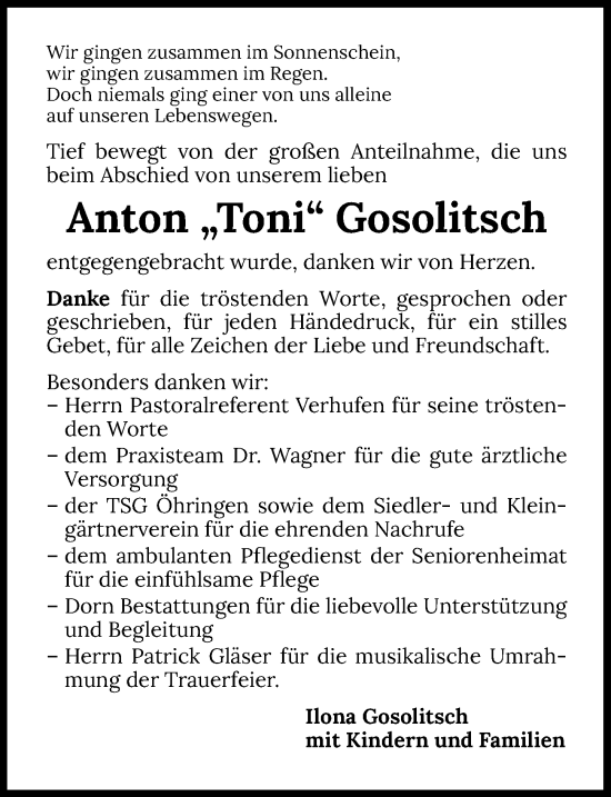 Traueranzeige von Anton Gosolitsch von GESAMT