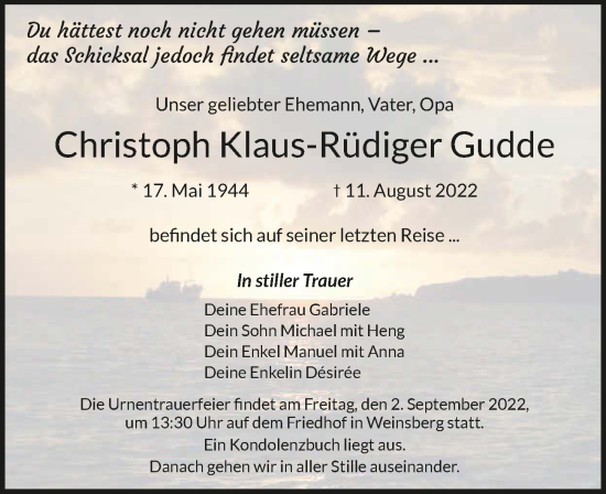 Traueranzeige von ChristophKlaus-Rüdiger Gudde von GESAMT