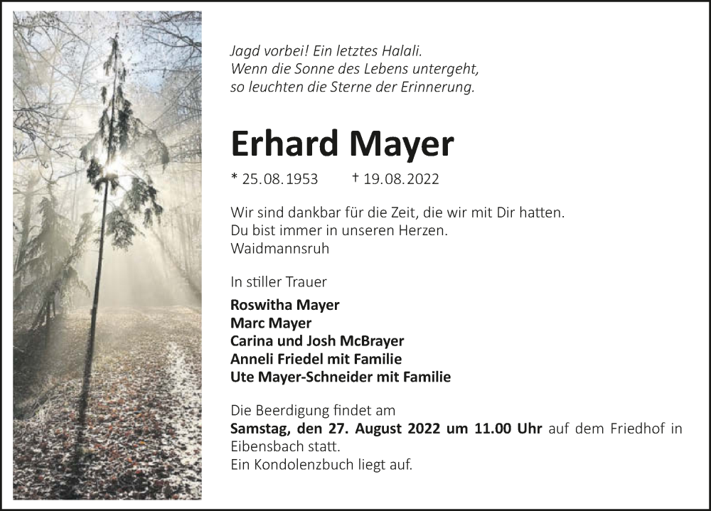  Traueranzeige für Erhard Mayer vom 24.08.2022 aus GESAMT