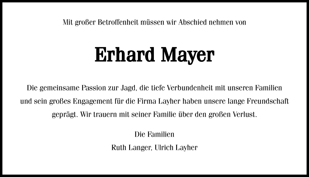  Traueranzeige für Erhard Mayer vom 25.08.2022 aus GESAMT