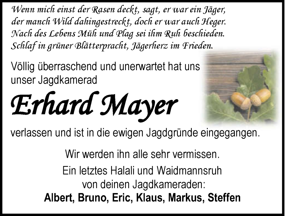 Traueranzeige für Erhard Mayer vom 25.08.2022 aus GESAMT