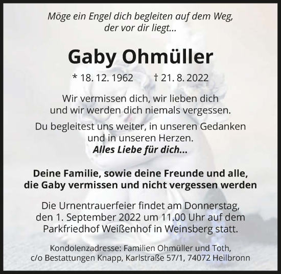 Traueranzeige von Gaby Ohmüller von GESAMT