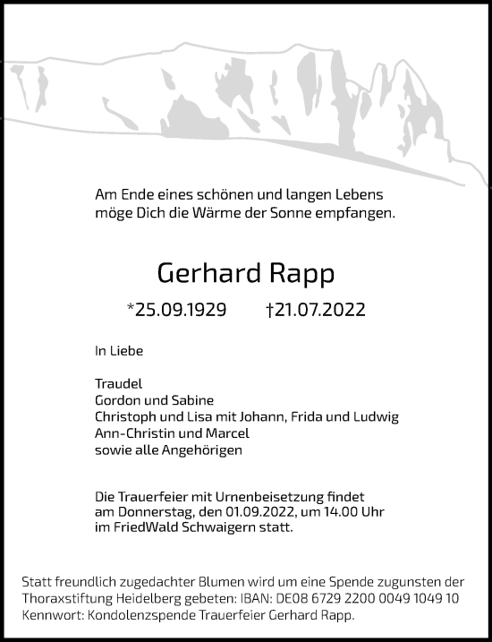 Traueranzeige von Gerhard Rapp von GESAMT