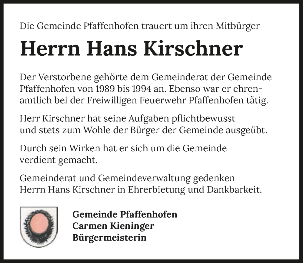 Traueranzeigen von Hans Kirschner | www.trauerundgedenken.de