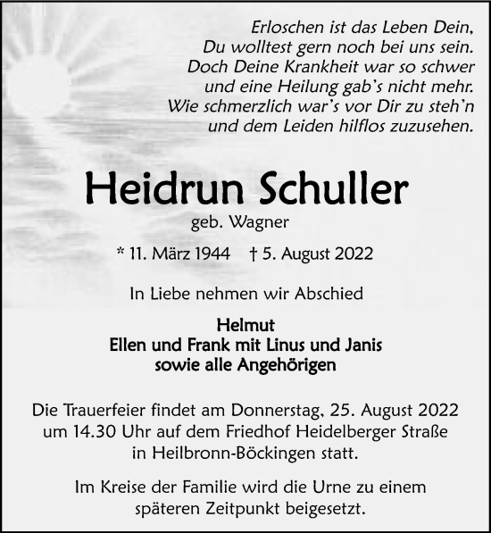 Traueranzeige von Heidrun Schuller von GESAMT