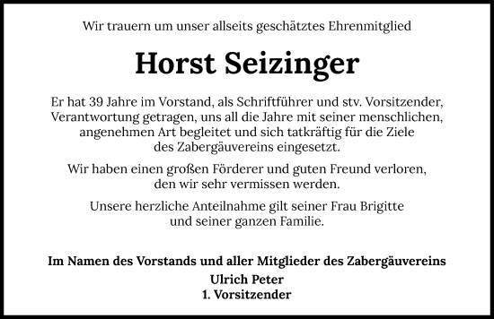 Traueranzeige von Horst Seizinger von GESAMT