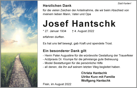 Traueranzeige von Josef Hantschk von GESAMT