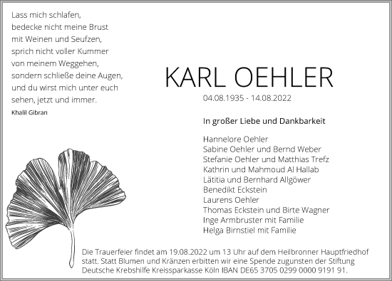 Traueranzeige von Karl Oehler von GESAMT