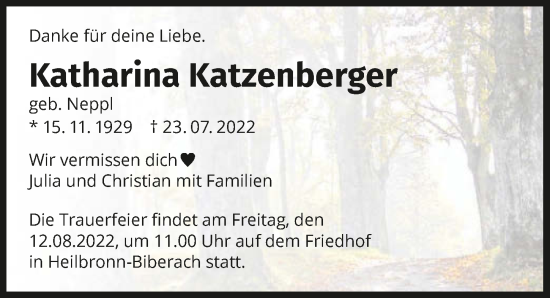 Traueranzeige von Katharina Katzenberger von GESAMT