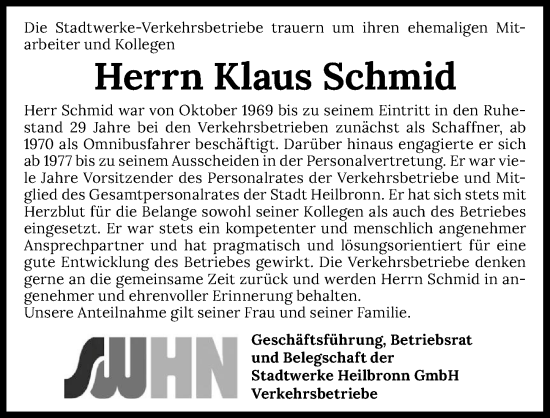 Traueranzeige von Klaus Schmid von GESAMT