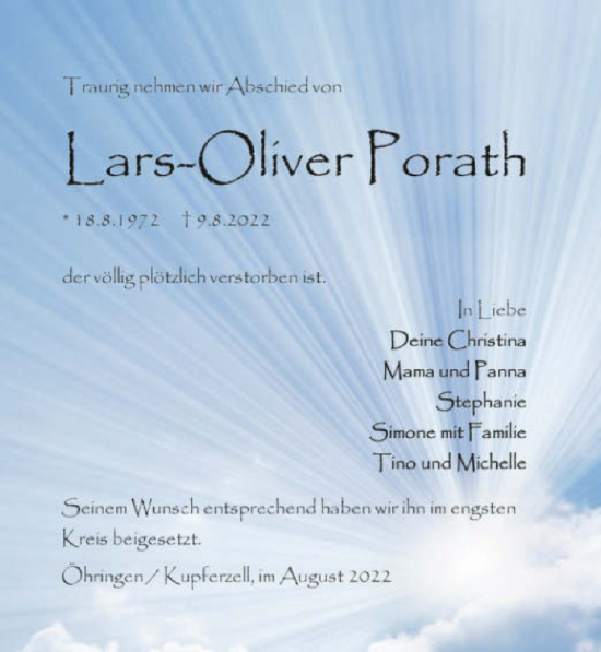 Traueranzeige von Lars-Oliver Porath von GESAMT