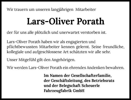 Traueranzeige von Lars-Oliver Porath von GESAMT