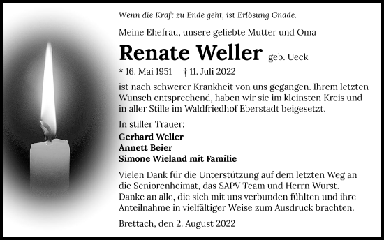 Traueranzeige von Renate Weller von GESAMT