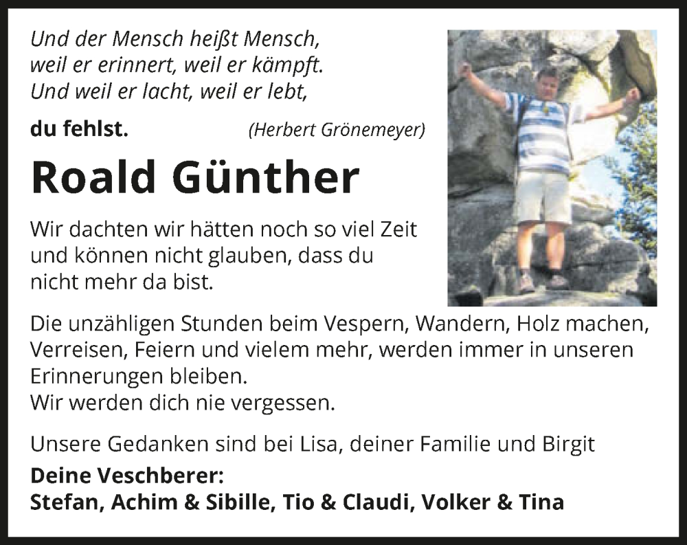  Traueranzeige für Roald Günther vom 10.08.2022 aus GESAMT