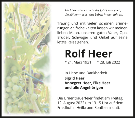 Traueranzeige von Rolf Heer von GESAMT