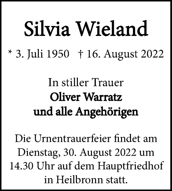 Traueranzeige von Silvia Wieland von GESAMT