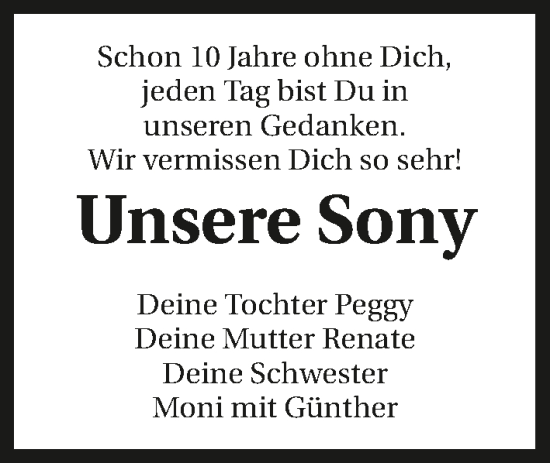 Traueranzeige von Sony  von GESAMT