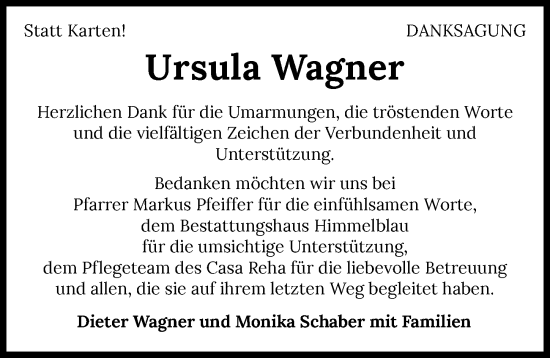 Traueranzeige von Ursula Wagner von GESAMT