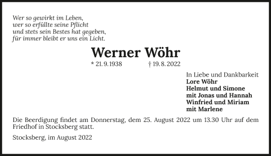 Traueranzeige von Werner Wöhr von GESAMT