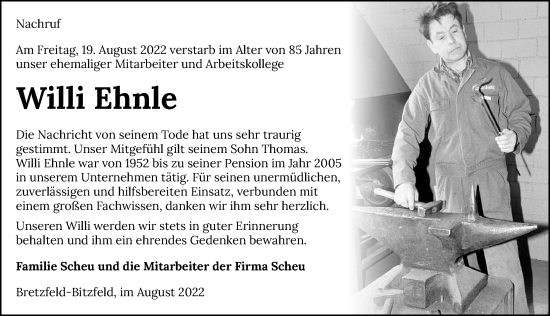 Traueranzeige von Willi Ehnle von GESAMT