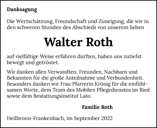 Traueranzeige von Walter Roth 