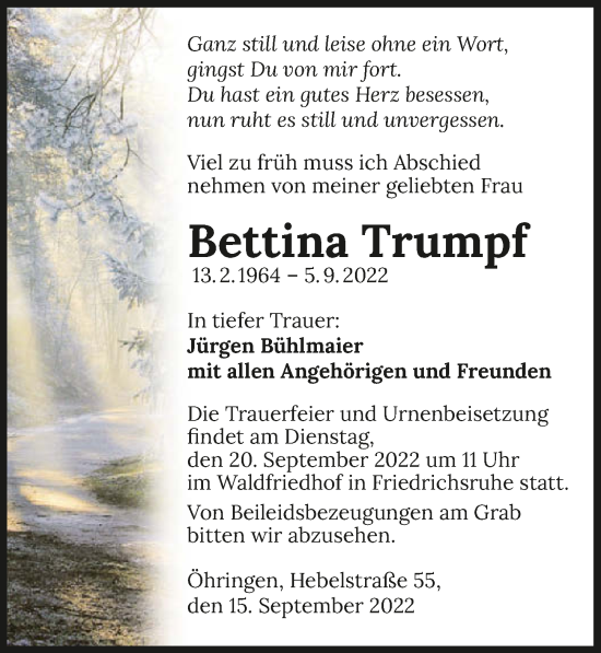 Traueranzeige von Bettina Trumpf von GESAMT