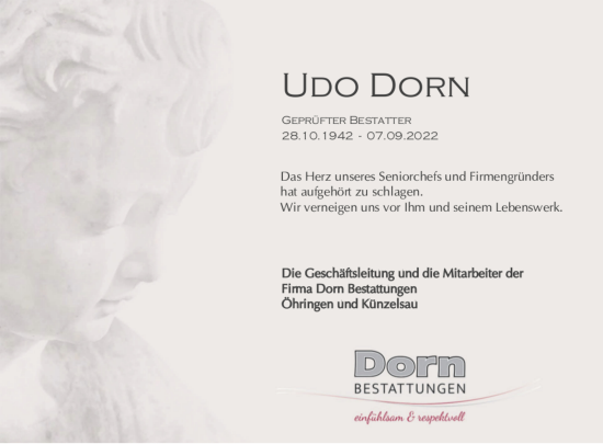 Traueranzeige von Udo Dorn 