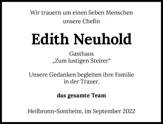 Traueranzeige von Edith Neuhold von GESAMT