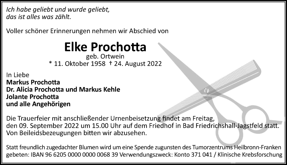  Traueranzeige für Elke Prochotta vom 03.09.2022 aus GESAMT