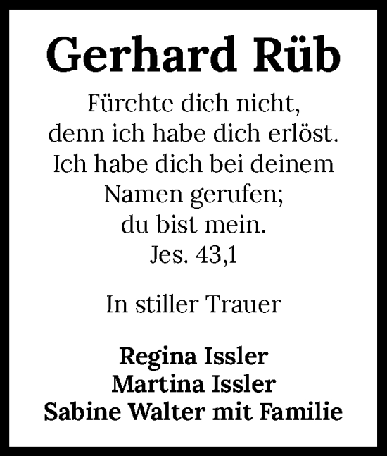 Traueranzeige von Gerhard Rüb von GESAMT