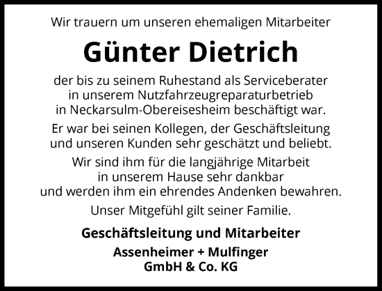 Traueranzeige von Günter Dietrich von GESAMT