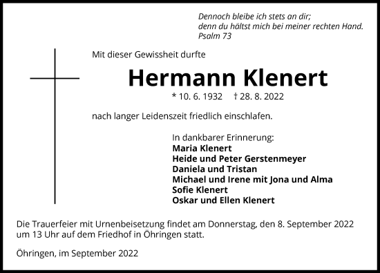 Traueranzeige von Hermann Klenert von GESAMT