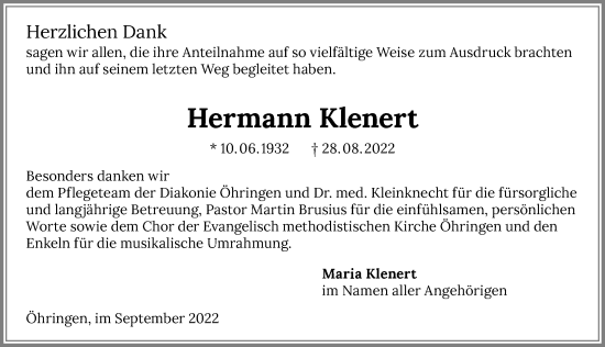 Traueranzeige von Hermann Klenert von GESAMT