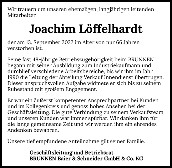 Traueranzeige von Joachim Löffelhardt von GESAMT