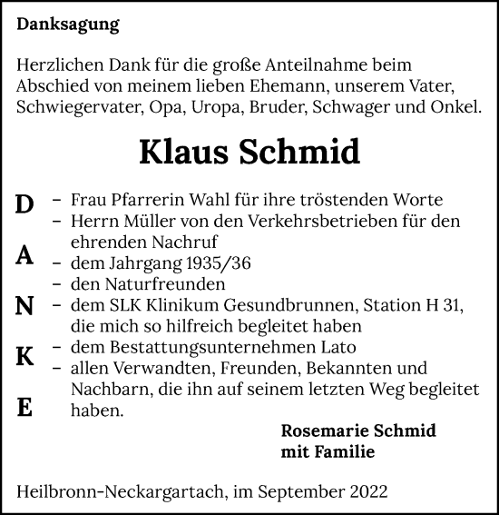 Traueranzeige von Klaus Schmid von GESAMT