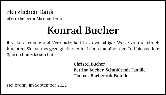 Traueranzeige von Konrad Bucher von GESAMT